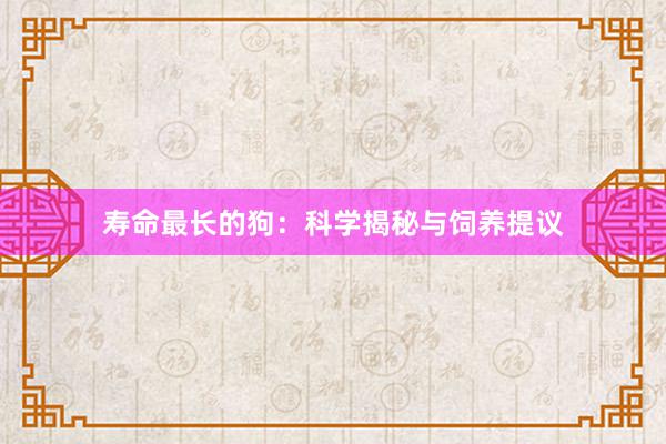 寿命最长的狗:科学揭秘与饲养提议